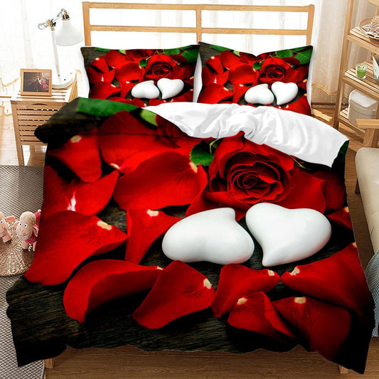 Valentine's Day 3D Rose 3-Piece King Dovet Cover Bedding Sets
