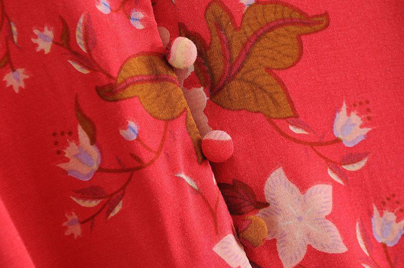 Red V-neck Bohemia Kimono Style Dresses-STYLEGOING