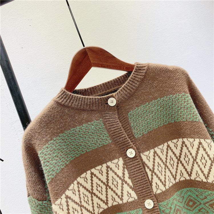 Vintage Geometry Print Women Cardigan Sweaters
