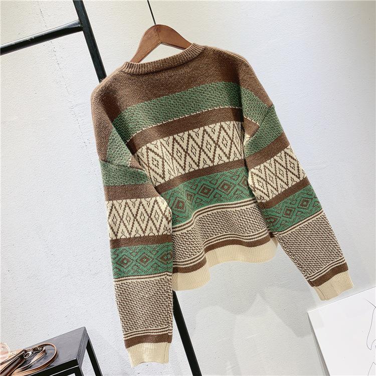 Vintage Geometry Print Women Cardigan Sweaters