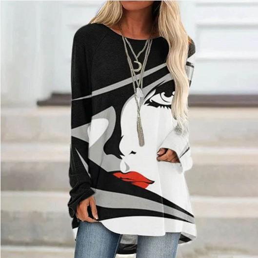 Leisure Pullover Face Print Loose Shirts-STYLEGOING