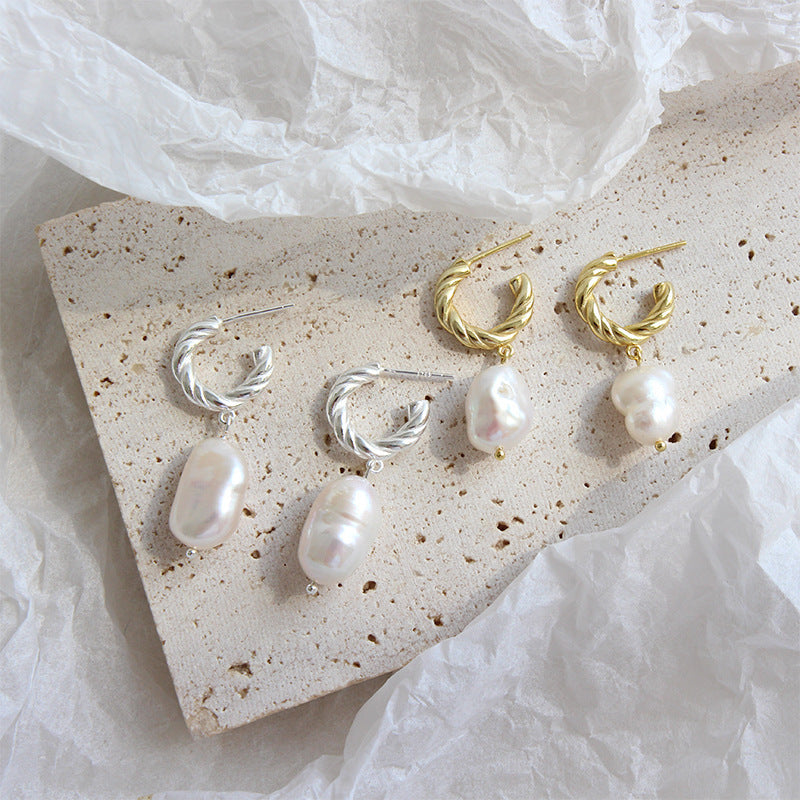 Sterling Silver Baroque Pearl Earrings for Women
