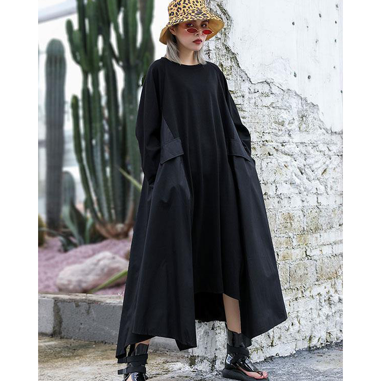 Black Loose A-line Long Sleeves Dresses