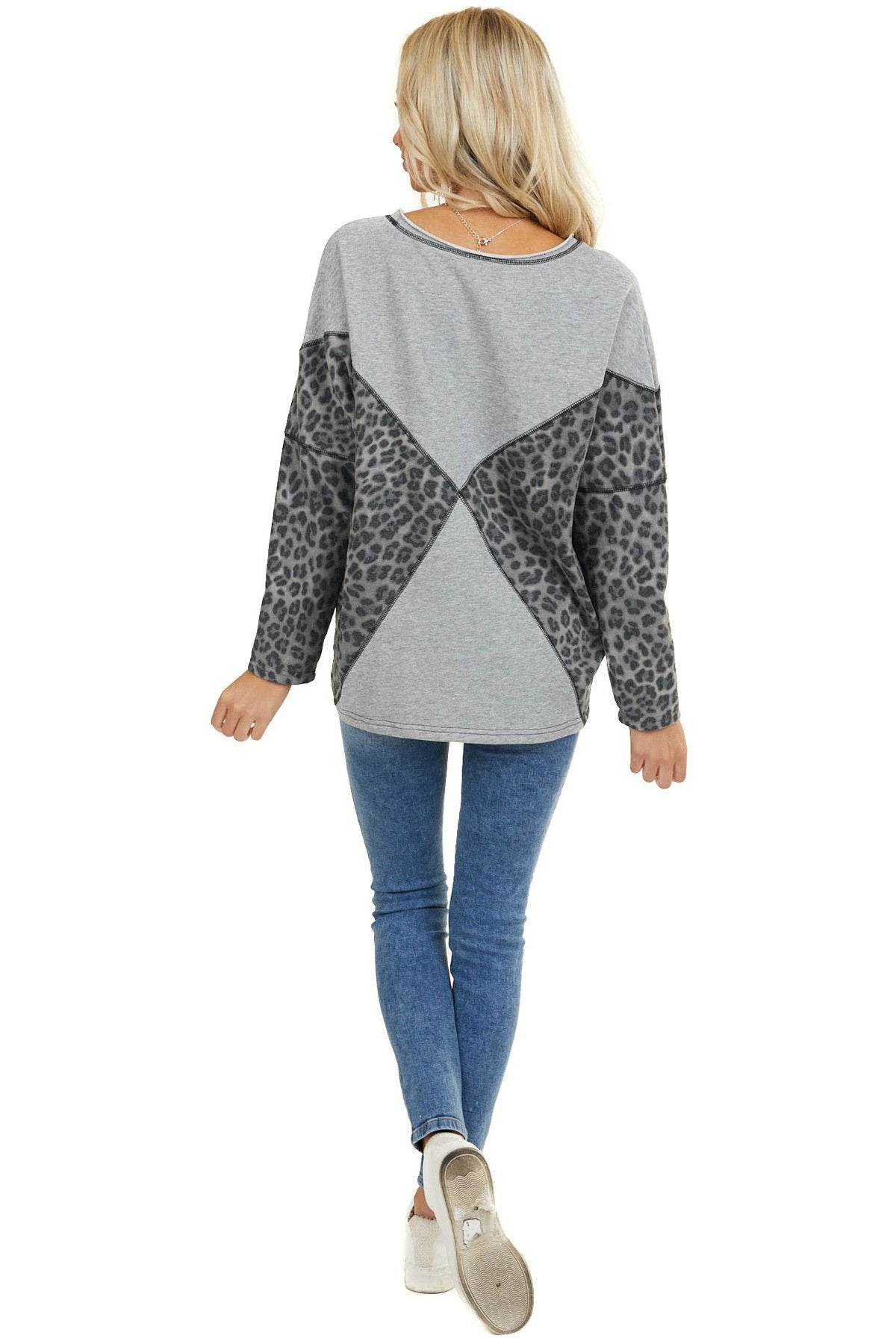 One Shoudler Long Sleeves Leopard Fall Sweaters-STYLEGOING