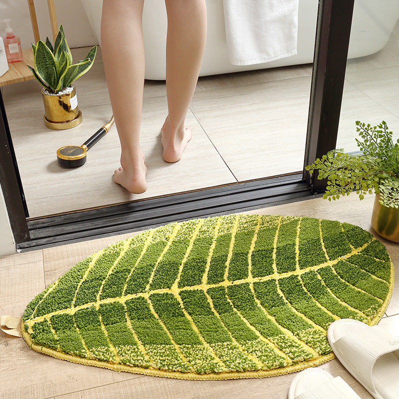 Shaped Water Absorbing Green Plantain Leaf Doormat