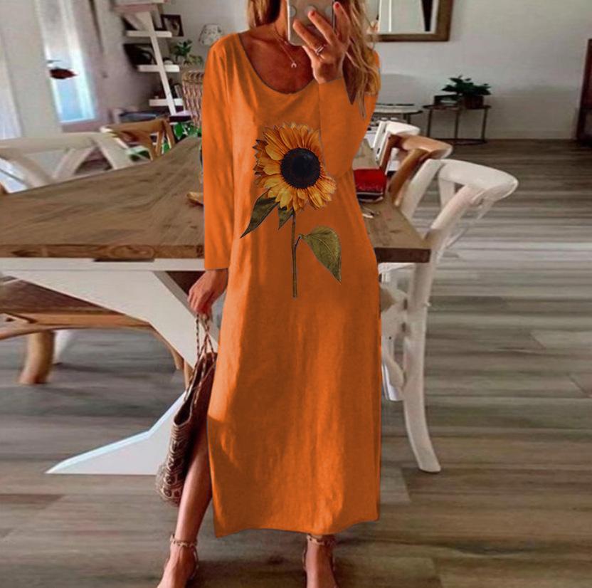 Women Sunflower Long Sleeves Dresses-STYLEGOING