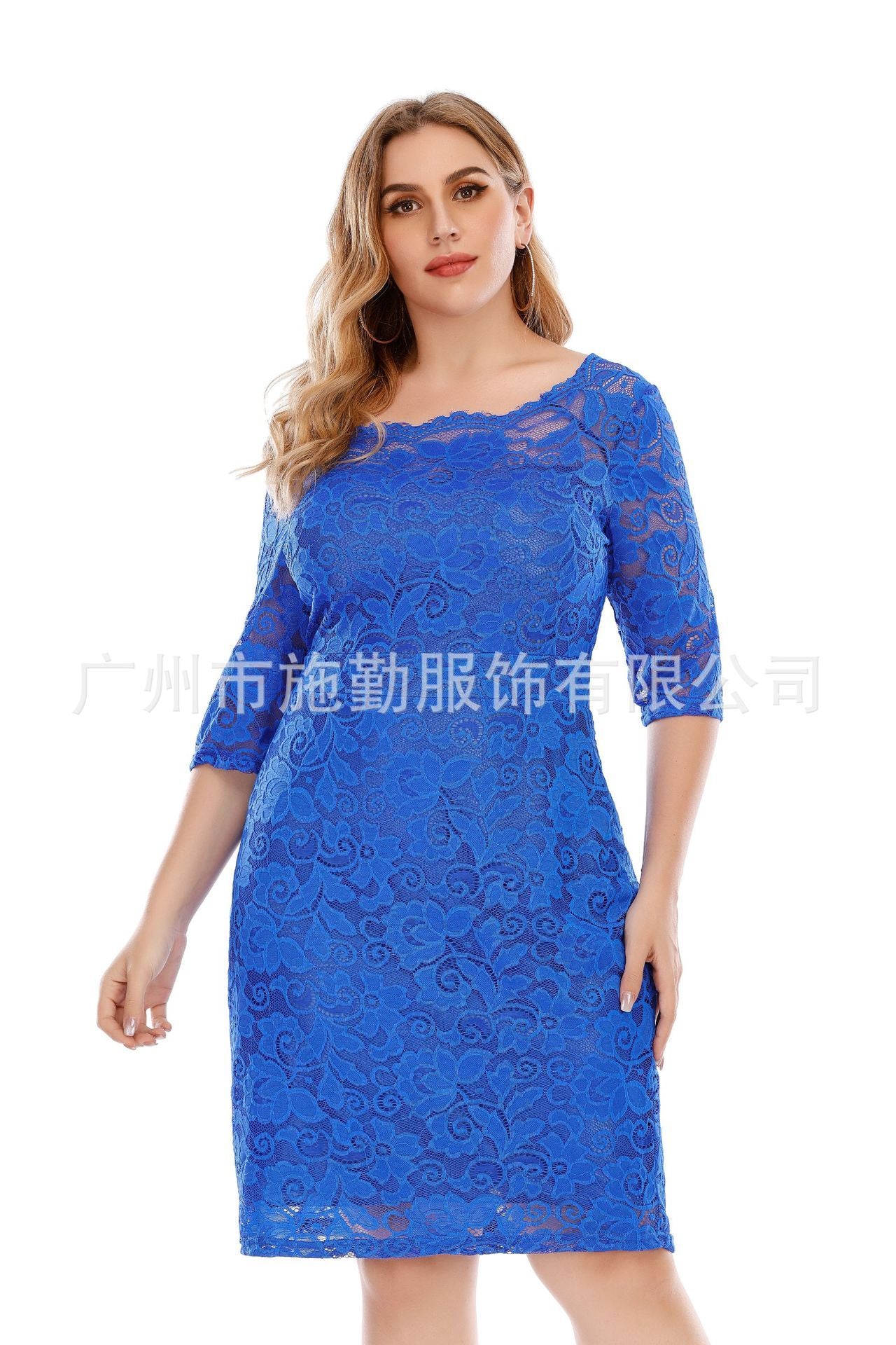 Women Plus Sizes Lace Midi Dresses-STYLEGOING