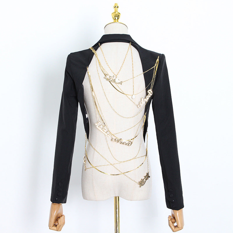 Designed Sexy Back Chains Blazer Coats for Women