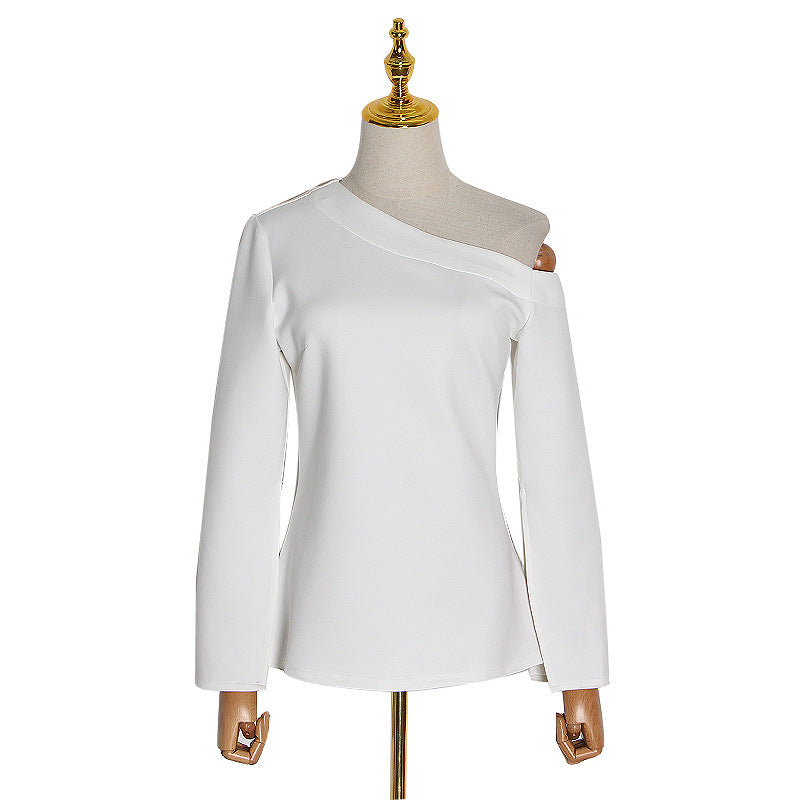 White One Shoulder Long Sleeves T Shirts for Women