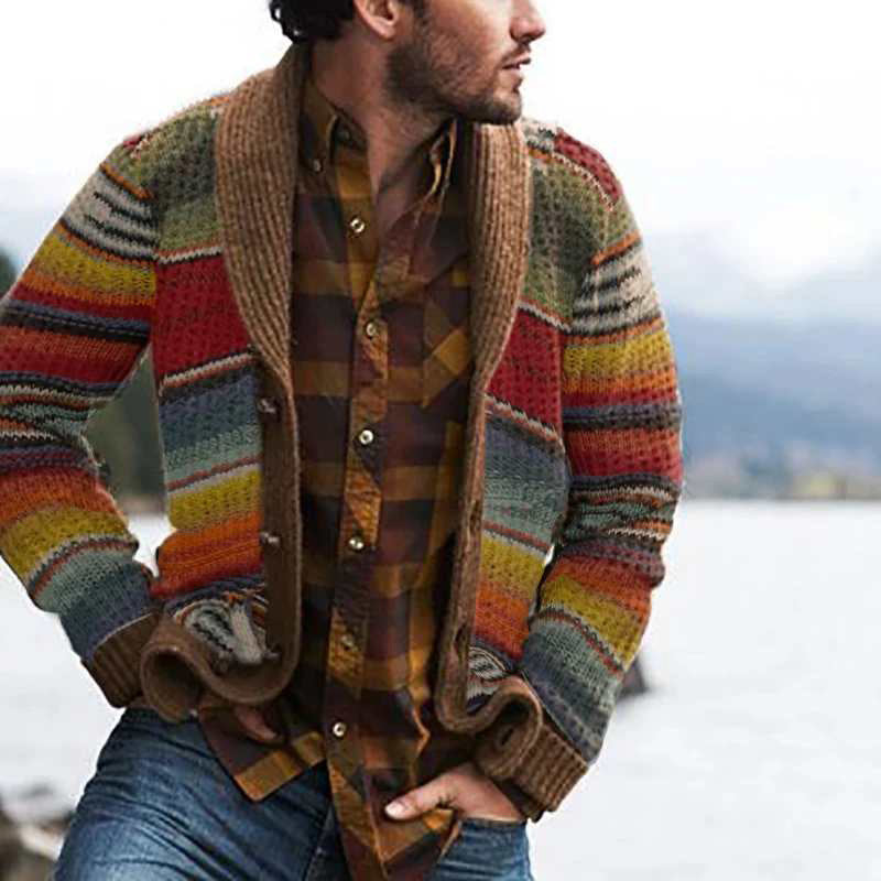 Men's Print Long Sleeves Knitting Cardigan Sweaters