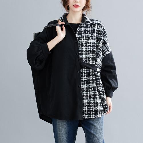 Women Plus Sizes Plaid Loose Long Sleeves Shirts