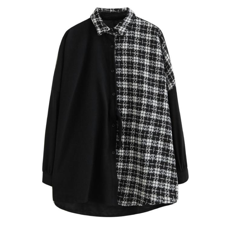 Women Plus Sizes Plaid Loose Long Sleeves Shirts