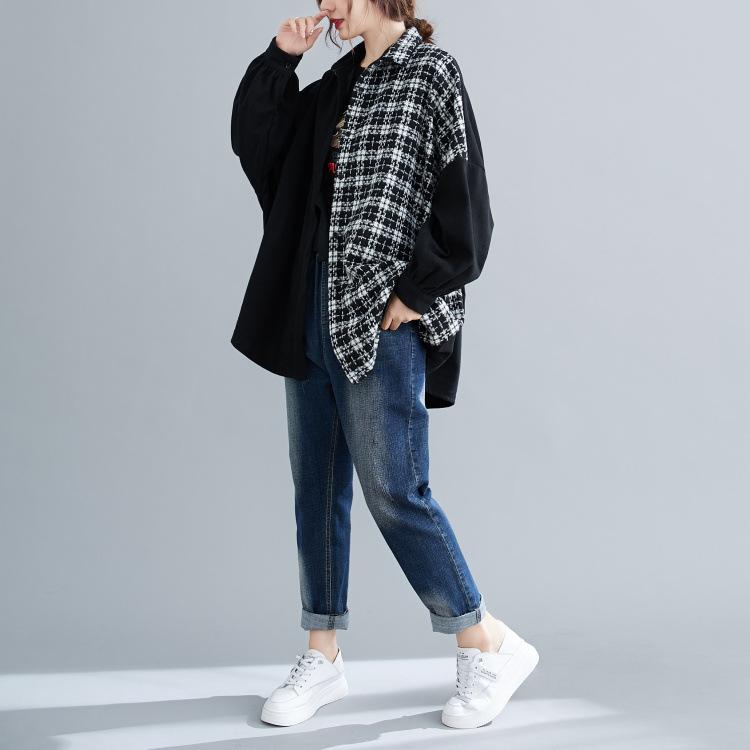 Women Plus Sizes Plaid Loose Long Sleeves Shirts