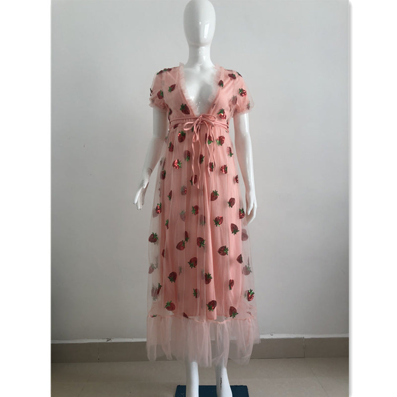 Sweet Puff Sleeves Strawberry Plus Sizes Summer Dresses