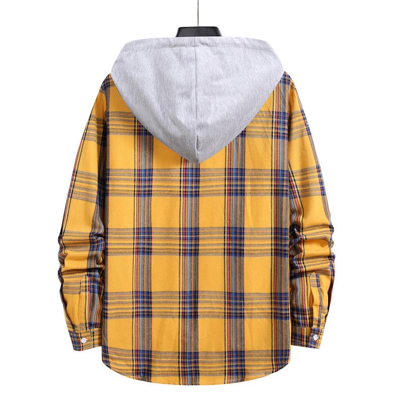 Leisure Fall Plaid Men Long Sleeves Hoodies Shirts