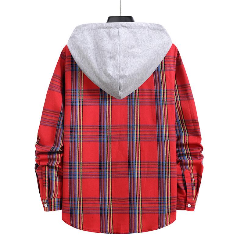 Leisure Fall Plaid Men Long Sleeves Hoodies Shirts