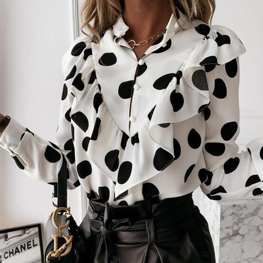 Women Ruffled Long Sleeves Fall Shirts-STYLEGOING