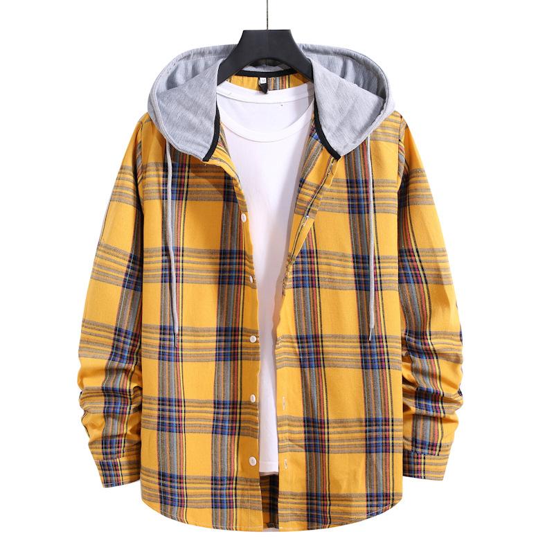 Leisure Fall Plaid Men Long Sleeves Hoodies Shirts