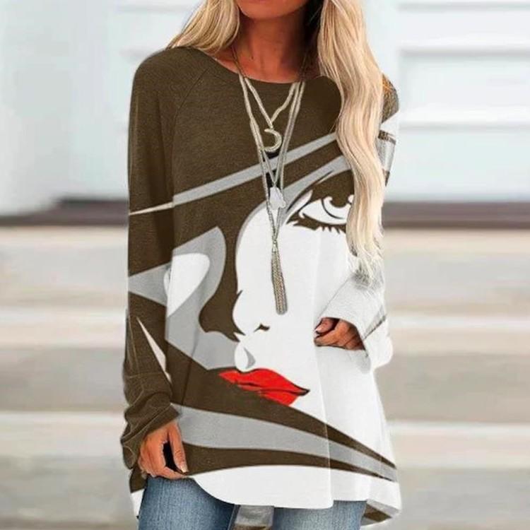 Leisure Pullover Face Print Loose Shirts-STYLEGOING