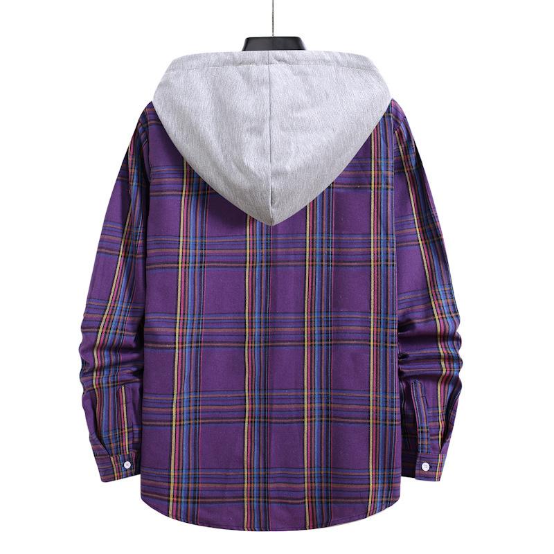 Leisure Fall Plaid Men Long Sleeves Hoodies Shirts