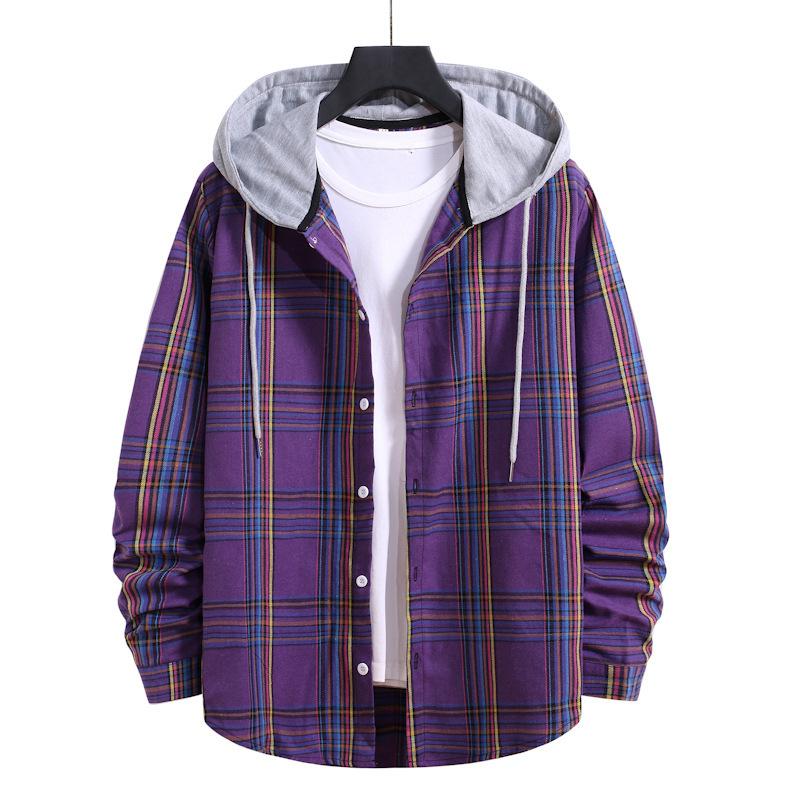 Leisure Fall Plaid Men Long Sleeves Hoodies Shirts