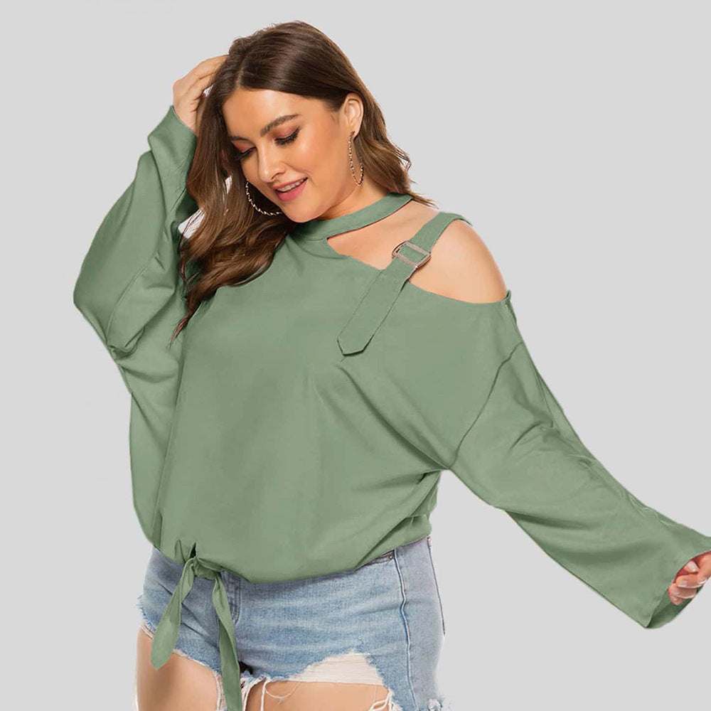 Casual Bowknot Long Sleeves Plus Sizes Women T Shirts