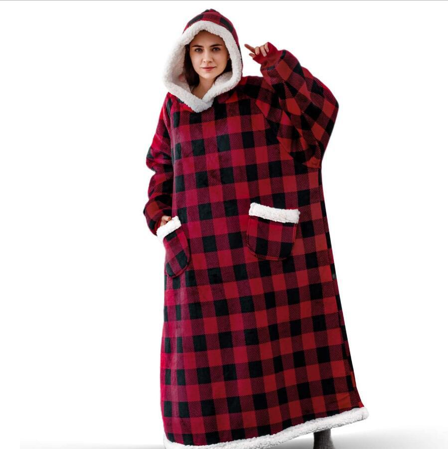 Winter Fleece Warm Long Hoodies Blanket