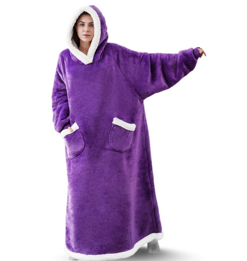 Winter Fleece Warm Long Hoodies Blanket