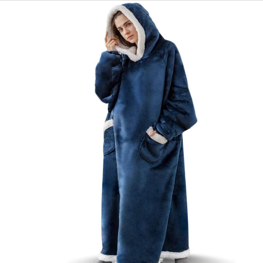 Winter Fleece Warm Long Hoodies Blanket