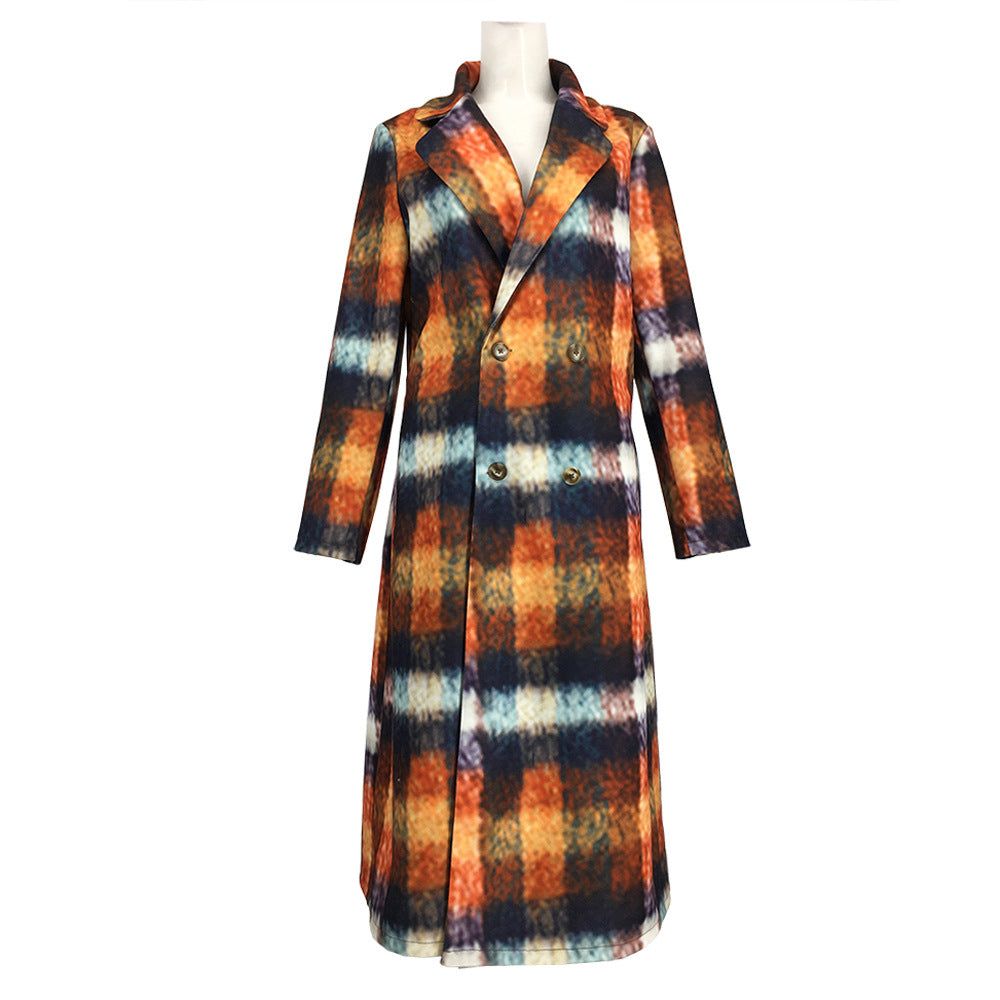 Women Plaid Long Overcoat