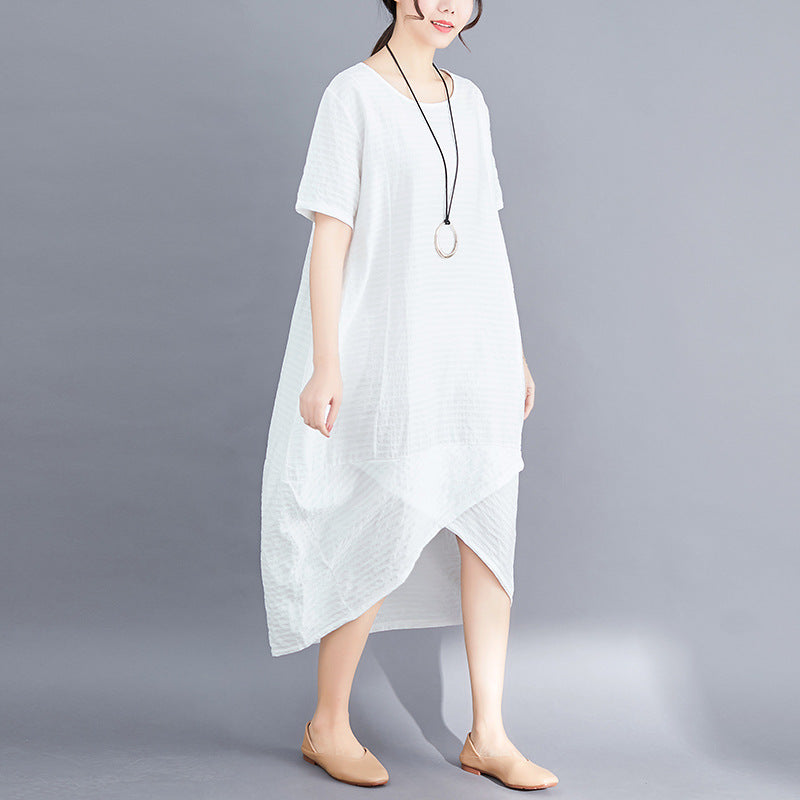 Ethnic Linen Plus Sizes Irregular Vintage Cozy Dresses