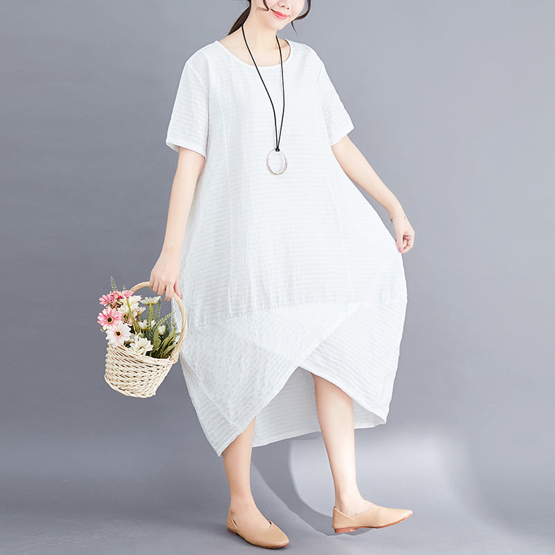 Ethnic Linen Plus Sizes Irregular Vintage Cozy Dresses