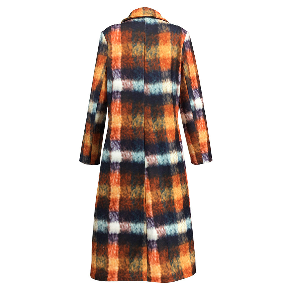 Women Plaid Long Overcoat