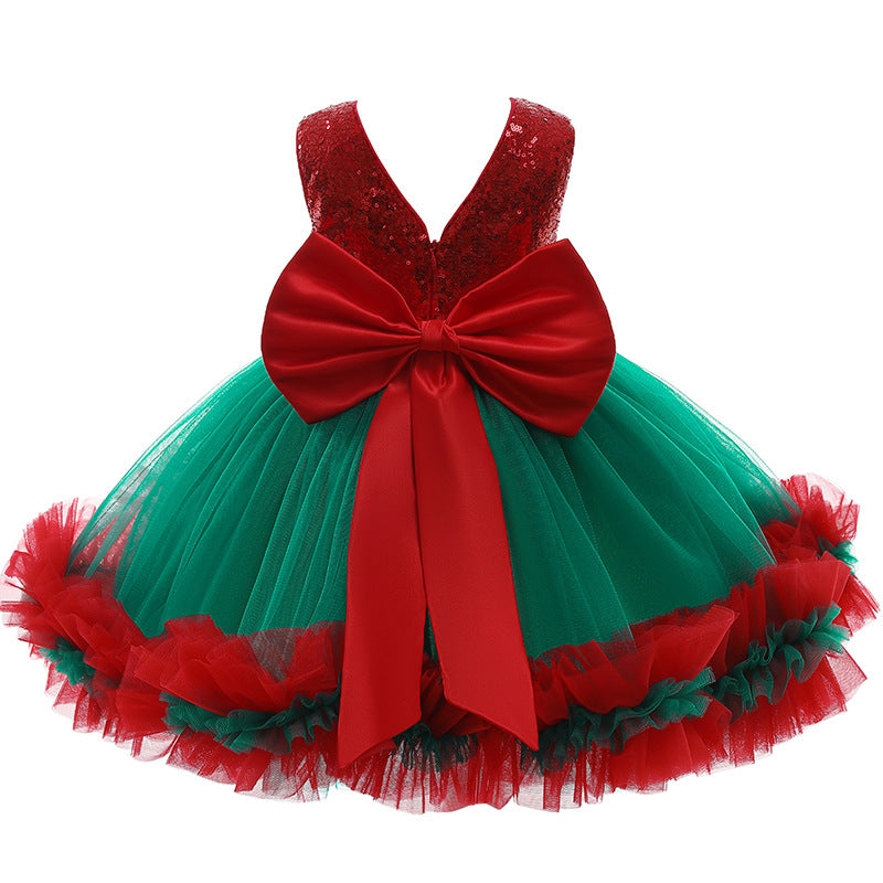 Merry Christmas Girl's Party Princess Dresses (Headband Included)