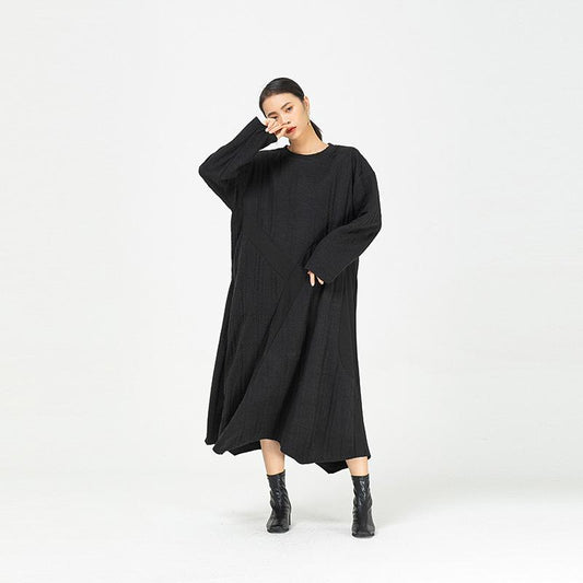 Black Irregular Women Winter Long Dresses-STYLEGOING