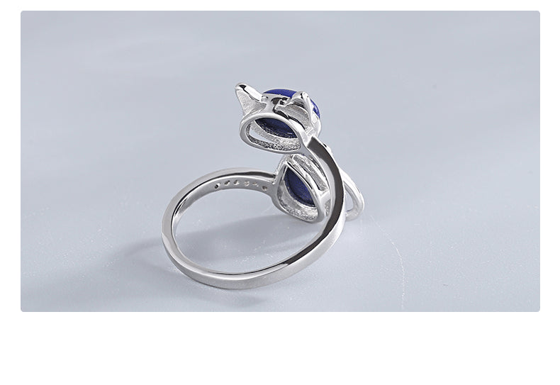 Cute Cat Inlay Design Sterling Sliver Rings for Women