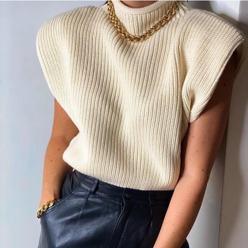 Women High Neck Sleeveless Knitting Top Sweaters