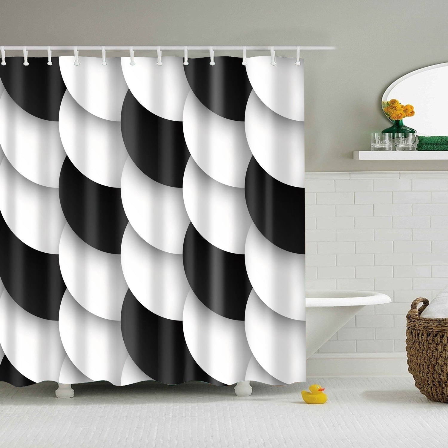 3D Black White Fabric Shower Curtain-STYLEGOING