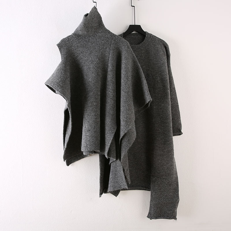 Casual High Neck Knitting Capes & Long Sweaters