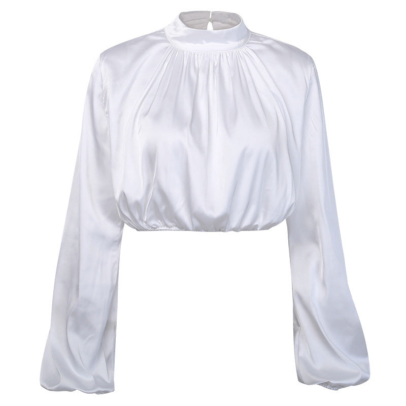 Casual High Neck Women Puff Sleeves Tops