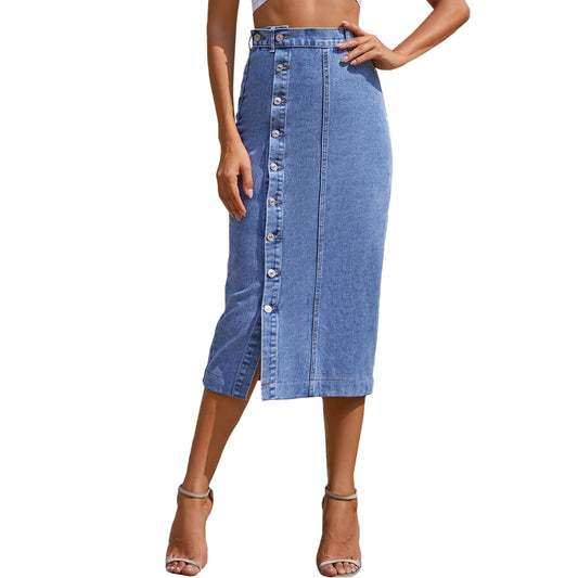 Sexy High Waist Slit Front Denim Skirts for Women