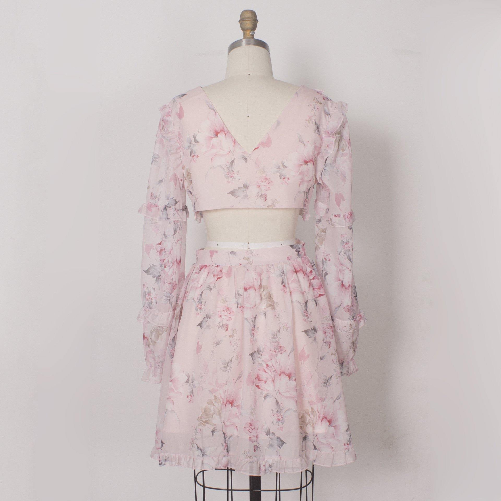 Women Pink Chiffon Short Mini Dresses-STYLEGOING