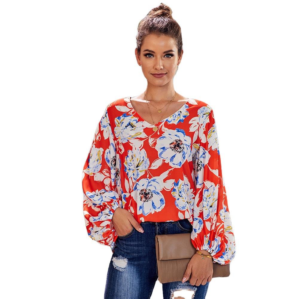 Women Floral Print Top Shirts Blouses-STYLEGOING