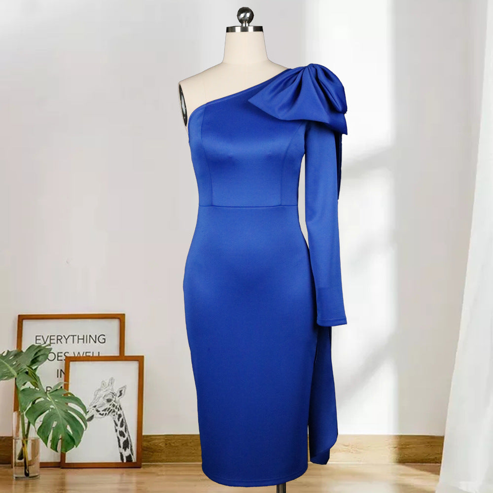 Sexy Backless Bowknot Design One Shoulder Women Party Dresses