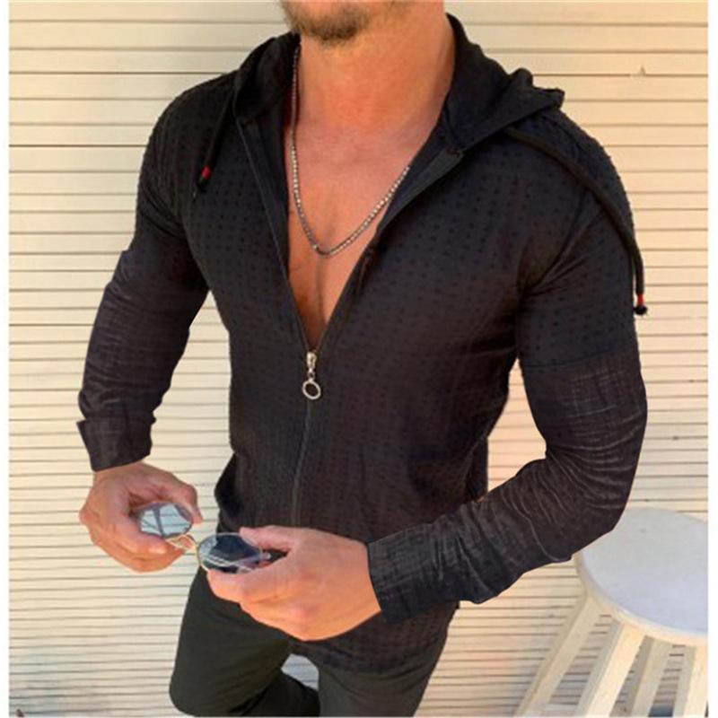 Casual Zipper Slim Long Sleeves Hoody Shirts for Men-STYLEGOING
