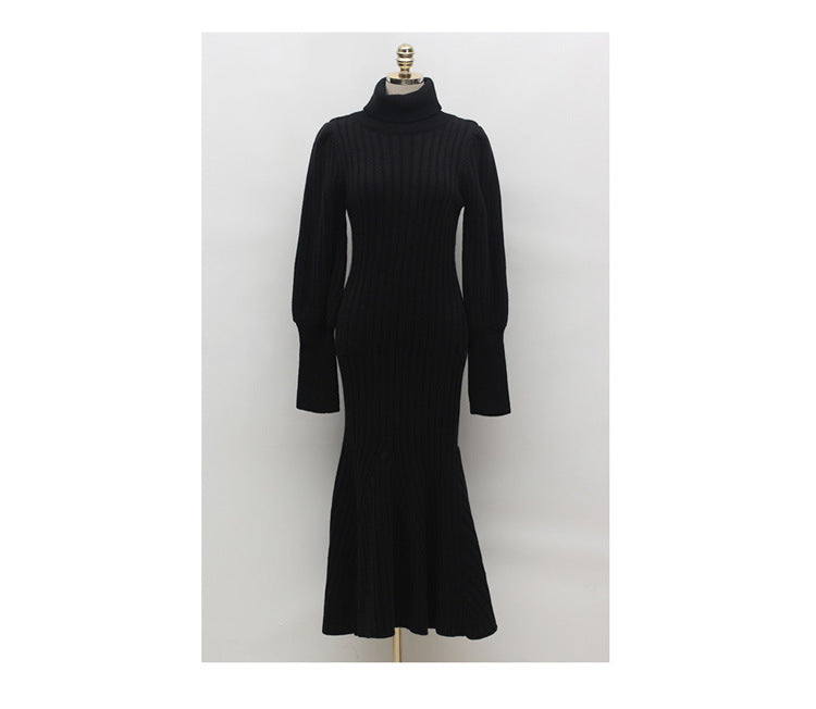 Casual Turtleneck Winter Long Knitting Dresses for Women with Belt