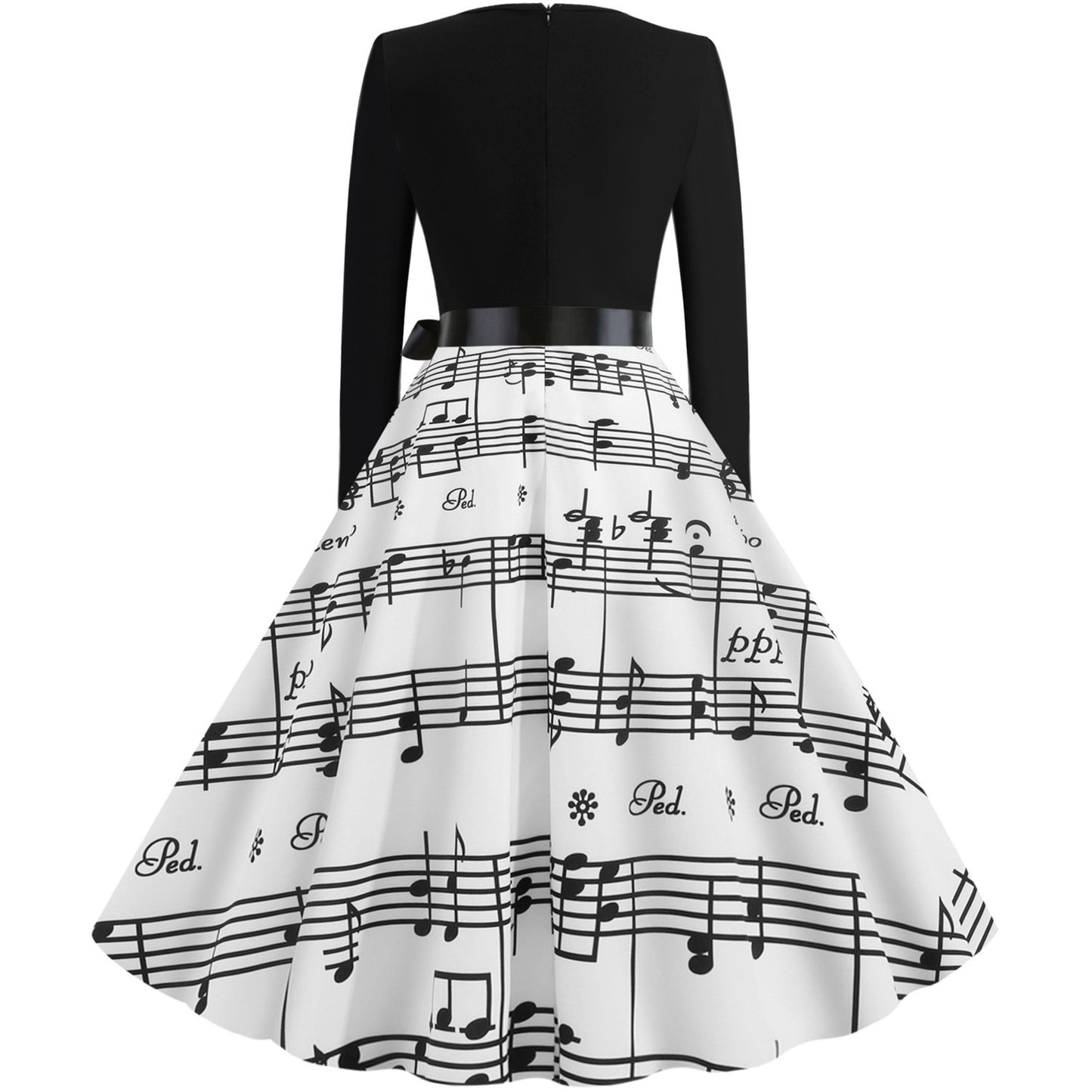 Vintage V Neck Long Sleeves Musical Note Winter Dresses-STYLEGOING