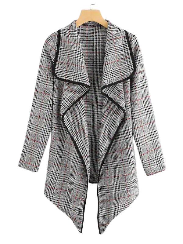 Women Plaid Turnover Collar Woolen Overcoat