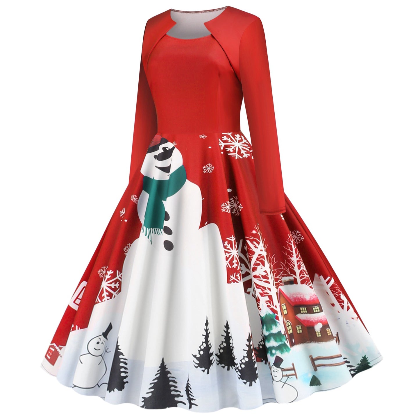 Vintage Square Neckline Long Sleeves Christmas Dresses