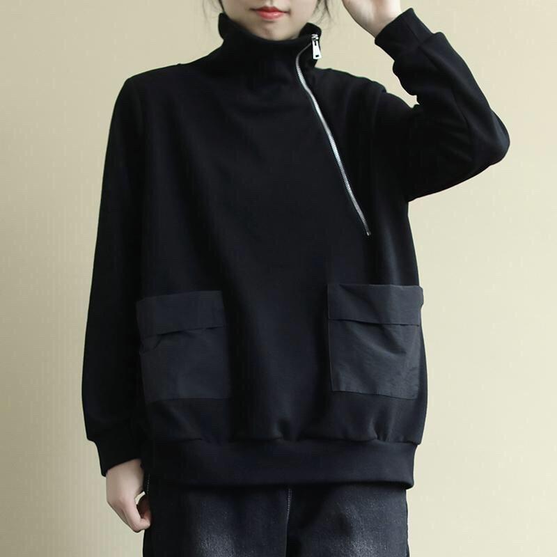 Black Plus Sizes Warm Long Sleeves Casual Hoodies-STYLEGOING